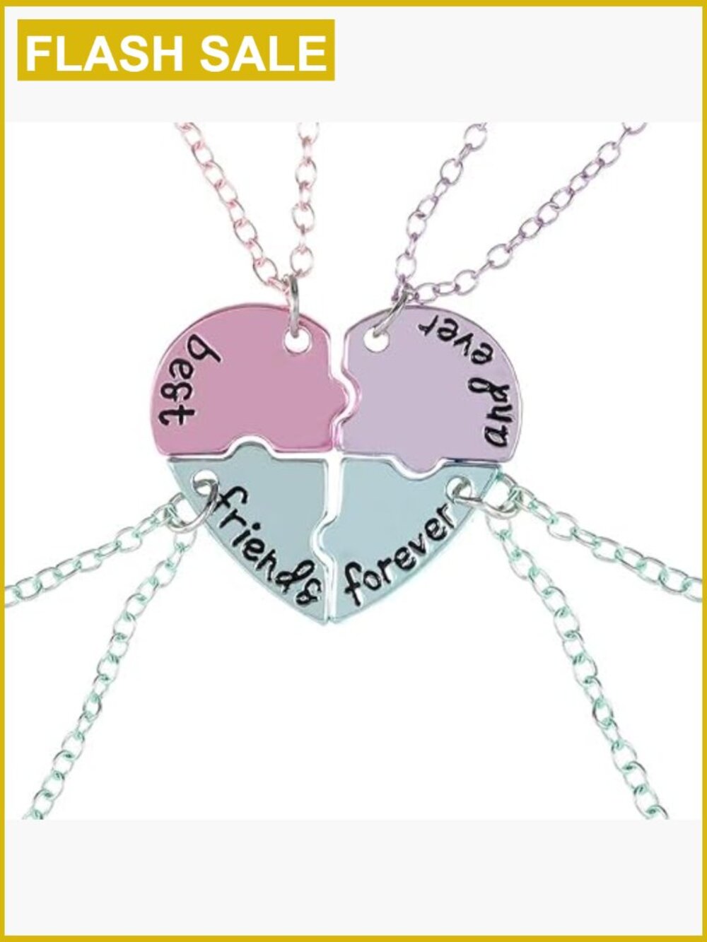 Friendship Puzzle Heart Necklaces Set for BFF Sisters 4 Pcs